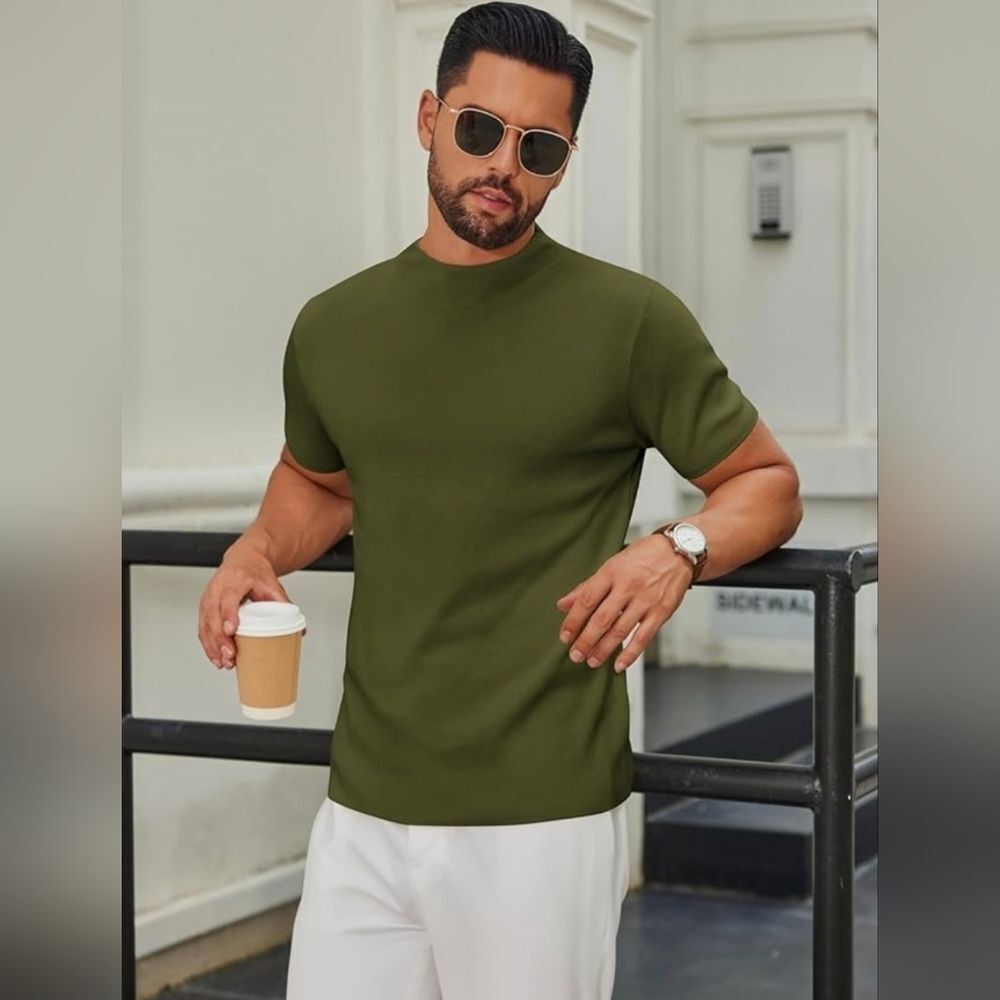 🔸️⏭️NWT Olive Green Mock Neck Short Sleeve Shirt Men's XLarge